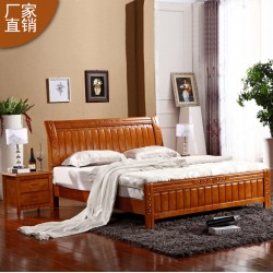 现代双人实木简约床 橡木床 1.5米1.8米实木特价高箱床