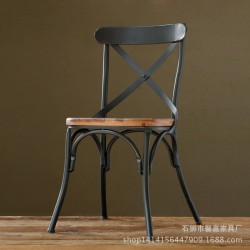 欧式铁艺家具做旧餐椅 咖啡餐厅酒吧实木餐椅交叉靠背椅子加工