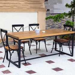欧式复古实木批发组装铁艺餐桌椅组合个性咖啡酒店会议办公桌家具