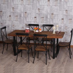 美式铁艺咖啡厅餐厅餐桌椅组合 办公会议电脑桌子 家用实木餐桌