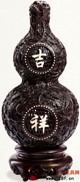 小叶紫檀吉祥如意葫芦瓶 小叶紫檀吉祥如意葫芦瓶
