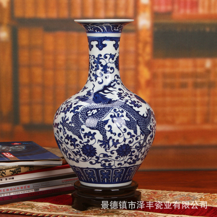 景德镇陶瓷器 高档仿古釉下彩青花瓷花瓶 家居装饰工艺品摆件批发