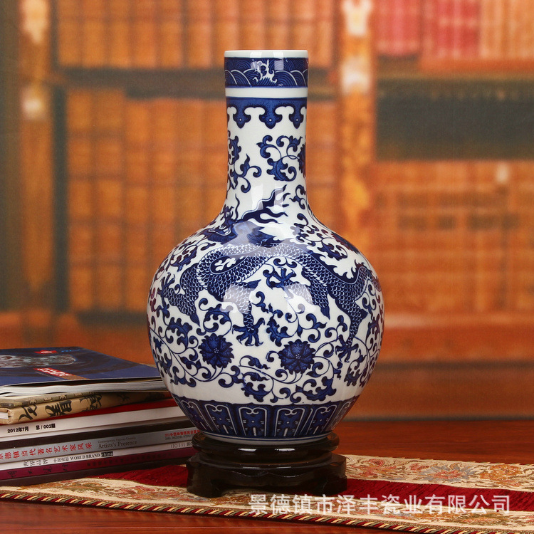 景德镇陶瓷器 高档仿古釉下彩青花瓷花瓶 家居装饰工艺品摆件批发