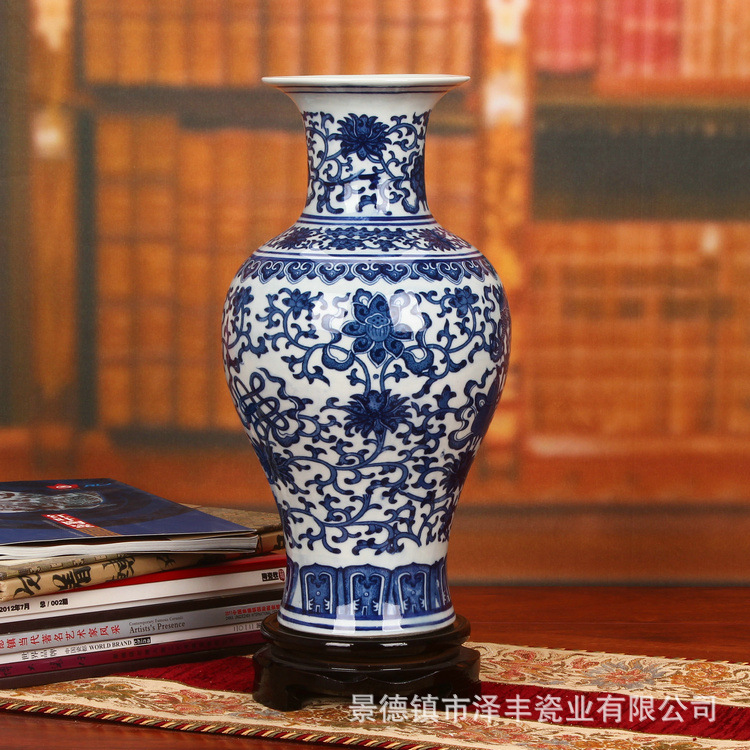 景德镇陶瓷器 高档仿古釉下彩青花瓷花瓶 家居装饰工艺品摆件批发
