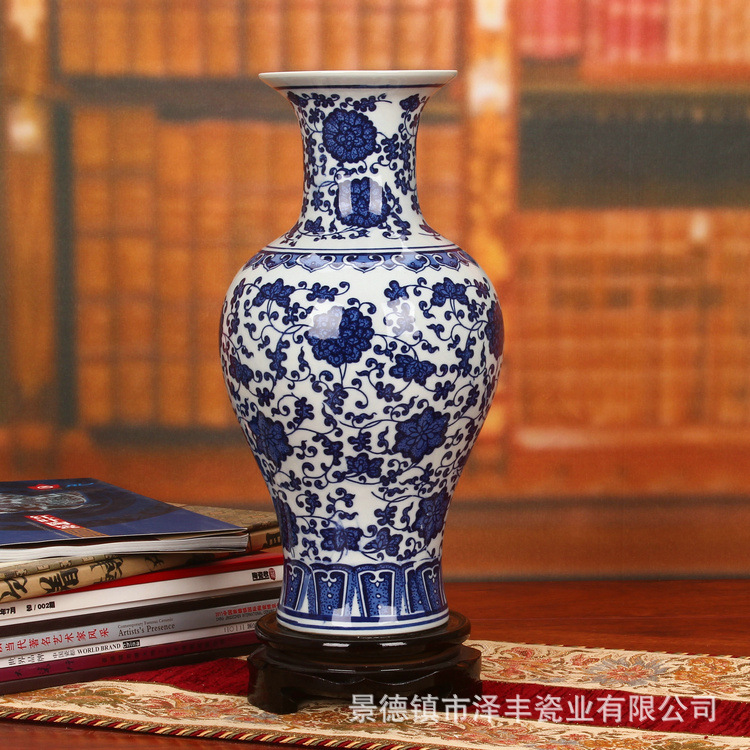 景德镇陶瓷器 高档仿古釉下彩青花瓷花瓶 家居装饰工艺品摆件批发