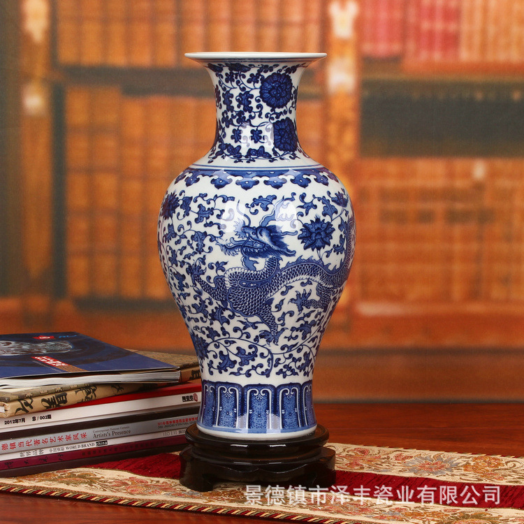 景德镇陶瓷器 高档仿古釉下彩青花瓷花瓶 家居装饰工艺品摆件批发