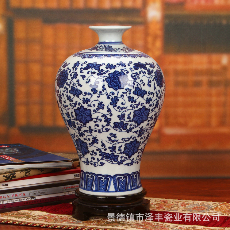 景德镇陶瓷器 高档仿古釉下彩青花瓷花瓶 家居装饰工艺品摆件批发