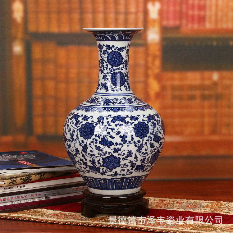 景德镇陶瓷器 高档仿古釉下彩青花瓷花瓶 家居装饰工艺品摆件批发