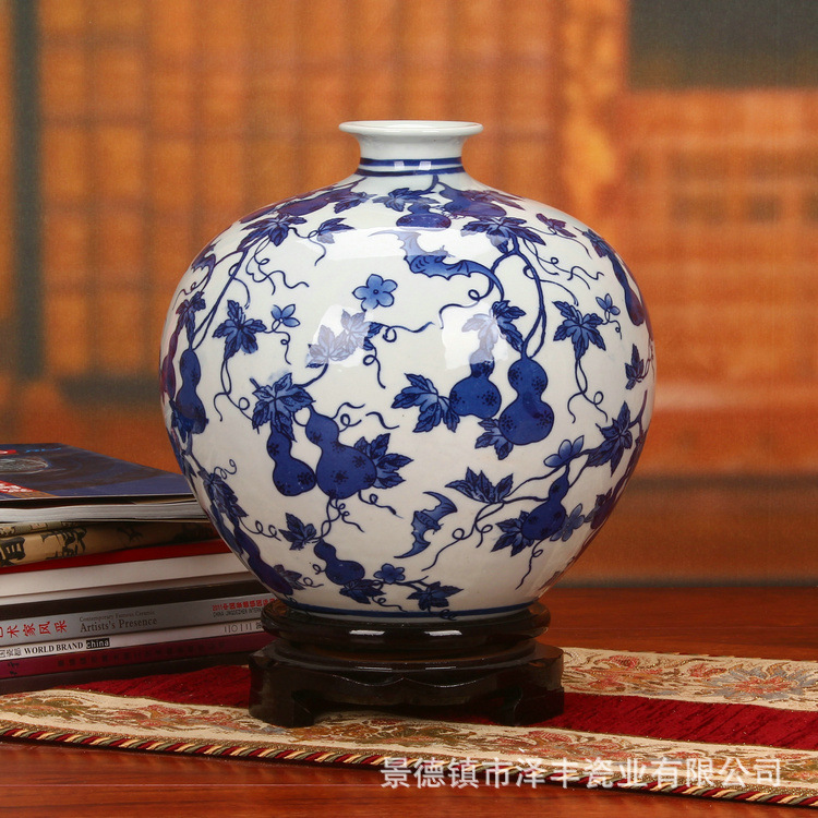 景德镇陶瓷器 高档仿古釉下彩青花瓷花瓶 家居装饰工艺品摆件批发