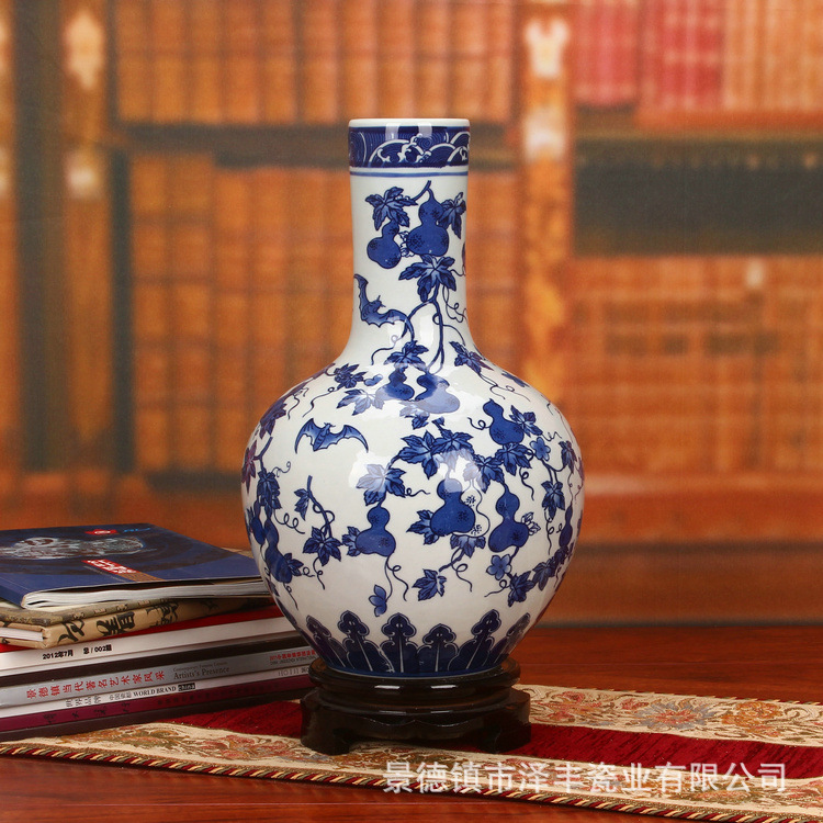 景德镇陶瓷器 高档仿古釉下彩青花瓷花瓶 家居装饰工艺品摆件批发