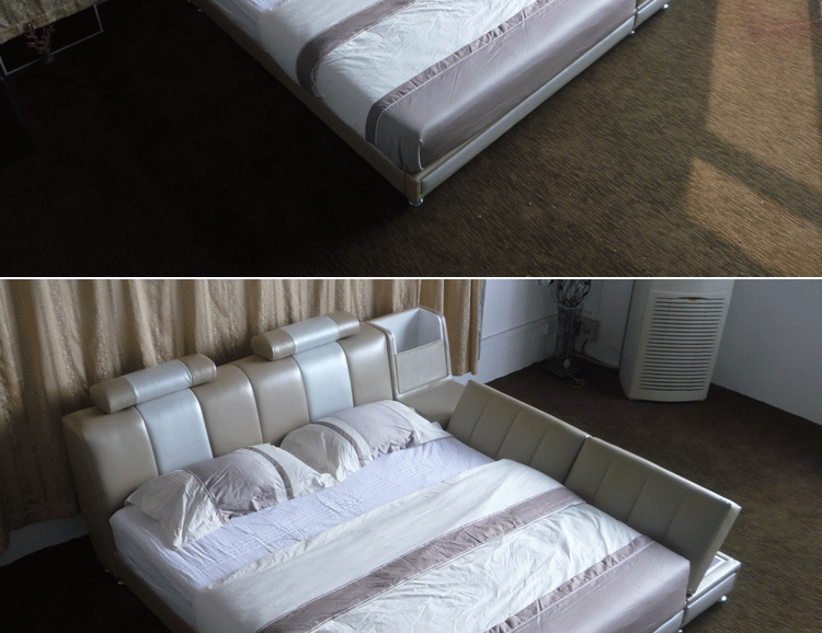 奥诗兰真皮软床 皮艺婚床 1.5米1.8米储物双人床 特价卧室牛皮床