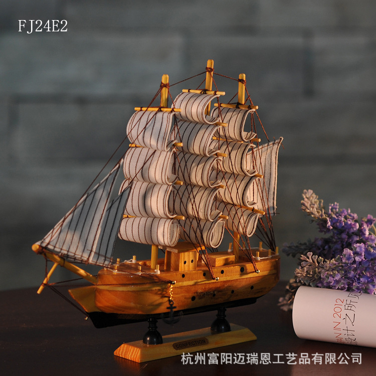 特价促销 24CM帆船模型  地中海饰品 家居 实木手工雕刻 欧式多帆