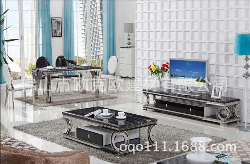 606高档不锈钢大理石玻璃茶几电视柜时尚个性客厅家具现代简约