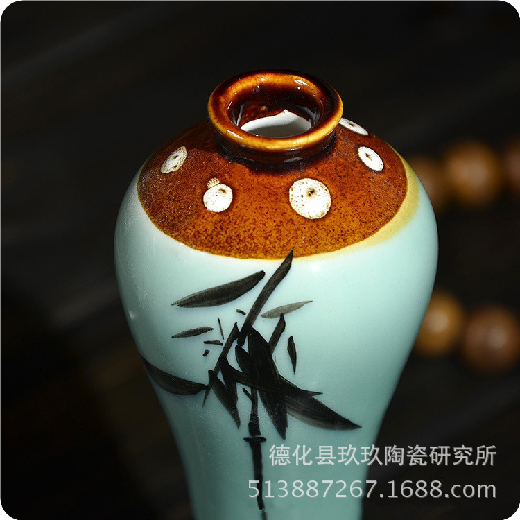 手绘陶瓷小花瓶 家居茶道摆件创意礼品办公室装饰水培花插 工艺品