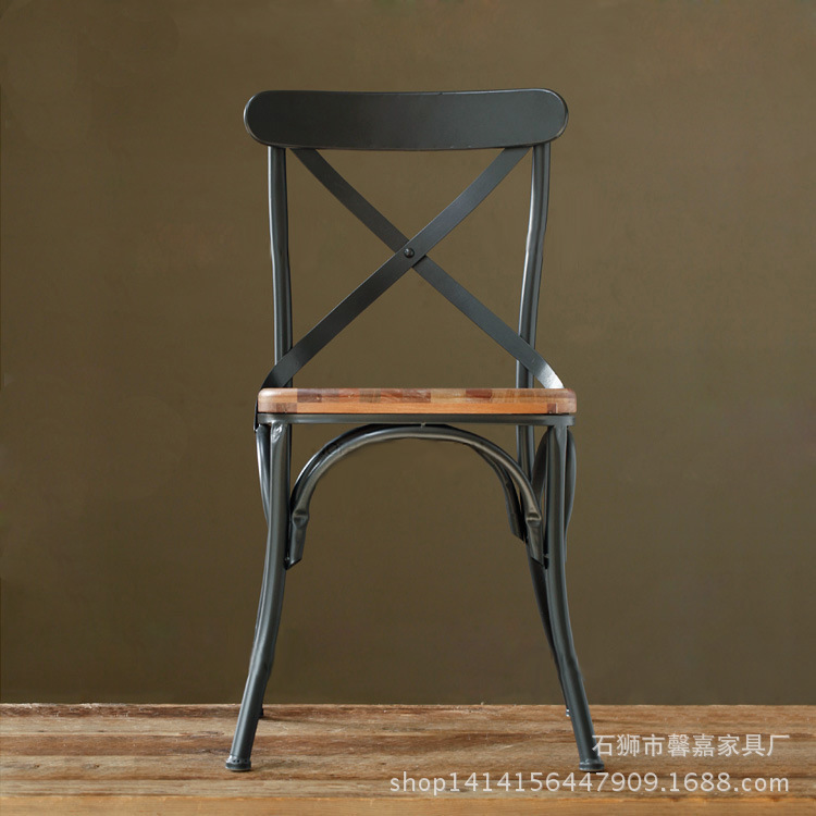 欧式铁艺家具做旧餐椅 咖啡餐厅酒吧实木餐椅交叉靠背椅子加工