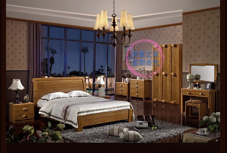 现代中式乌金木色家具 1.8米实木床高档双人床卧室原木床 MS002