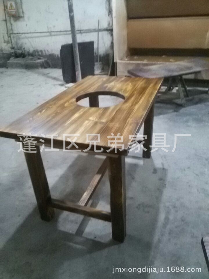 厂家直销仿古家具碳化实木餐桌火锅台拆装方桌