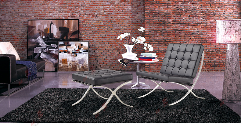 黑白经典真皮巴塞罗那椅 办公真皮沙发椅 Barcelona chair设计
