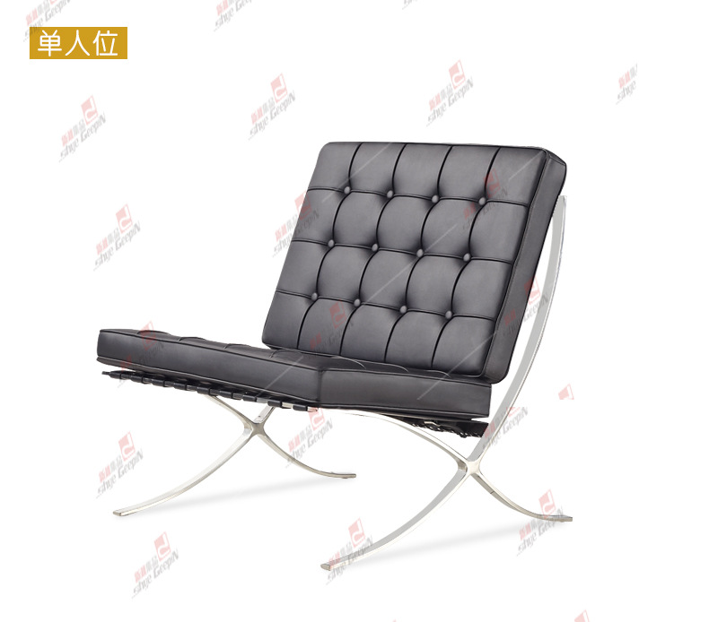 黑白经典真皮巴塞罗那椅 办公真皮沙发椅 Barcelona chair设计