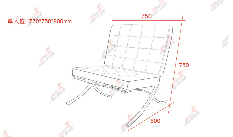 黑白经典真皮巴塞罗那椅 办公真皮沙发椅 Barcelona chair设计