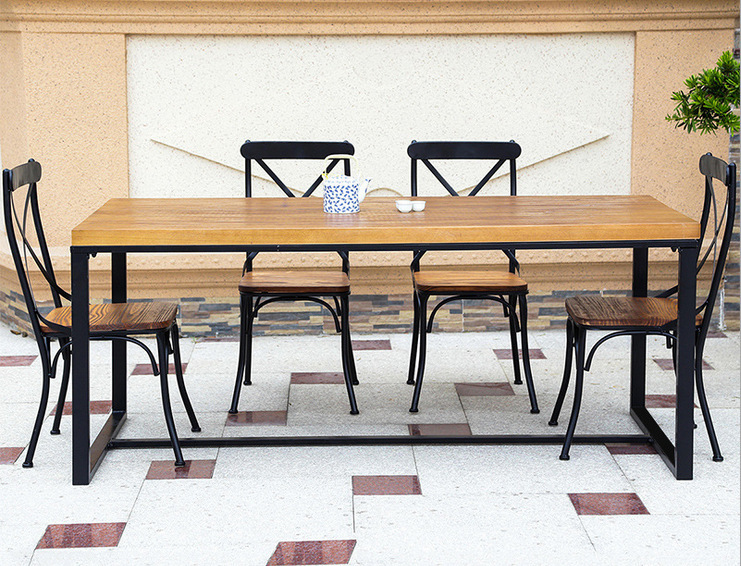 美式乡村铁艺餐桌椅组合复古实木家具饭桌酒店个性办公咖啡桌组装
