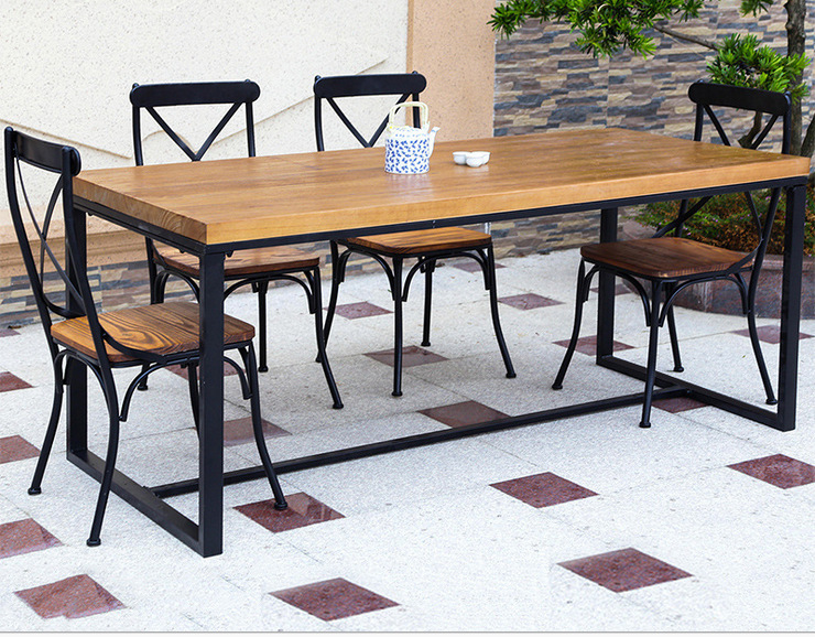 美式乡村铁艺餐桌椅组合复古实木家具饭桌酒店个性办公咖啡桌组装