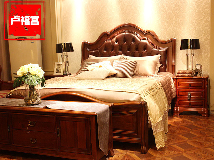 厂家直销卢福宫高档家具实木床美式 橡木床平板床高箱床特价批发