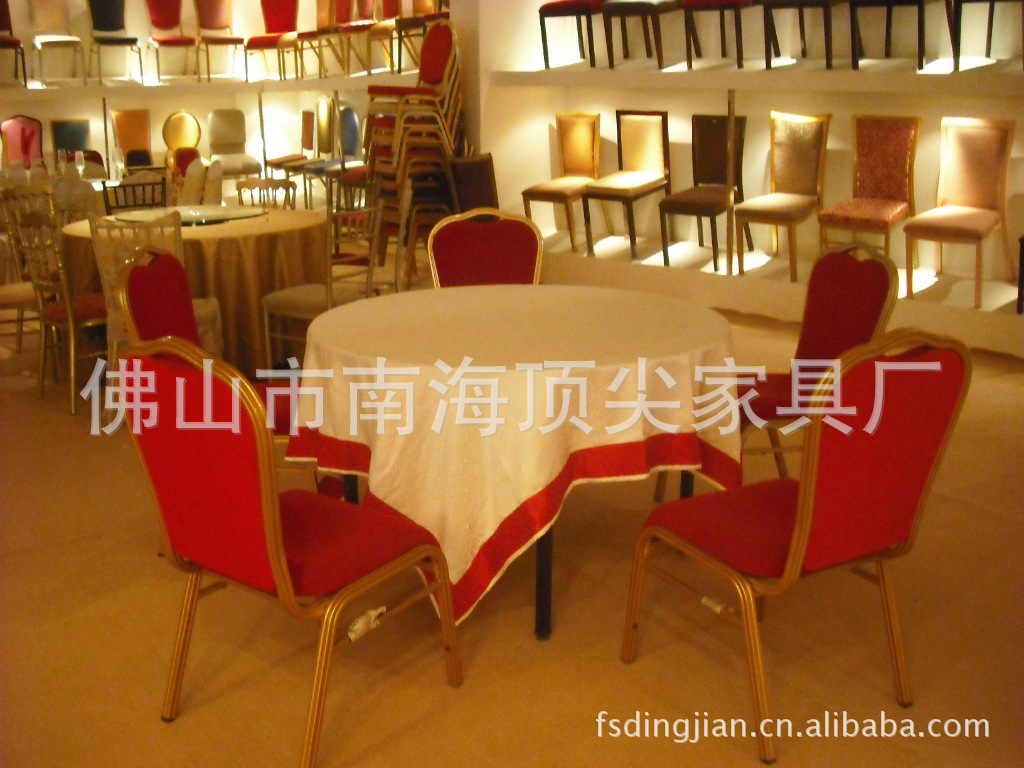 【 厂家直销】酒店餐桌椅豪华宴会椅仿木椅椅套桌裙CY-8086