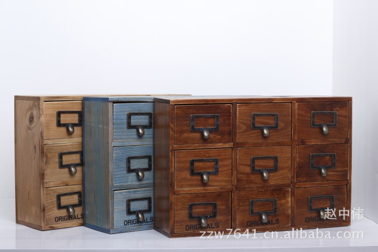 旧木良品zakka实木抽屉式收纳柜 三层九格首饰收纳柜 储物柜 A025