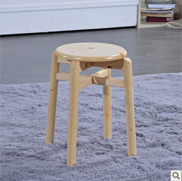 加工定制 驭炫家具田园风可折叠圆凳子 优质原木色全实木凳子