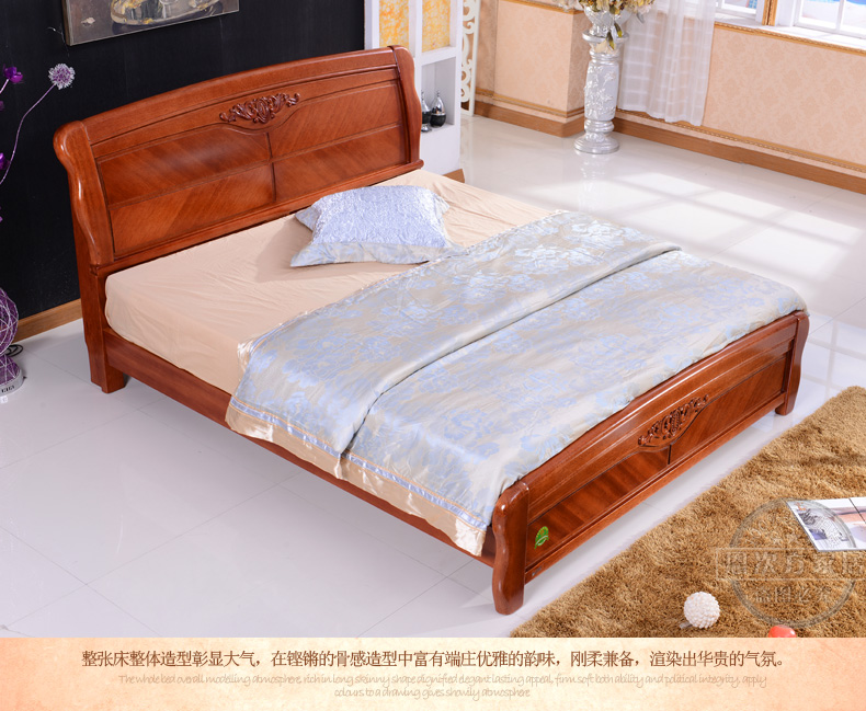 恩次方实木床1.8米双人床1.5米小红木床海棠木实木家具现货直销C9